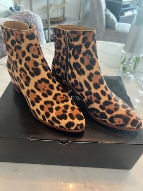 J. Crew Leopard-Print Ankle Booties in Tan and Black